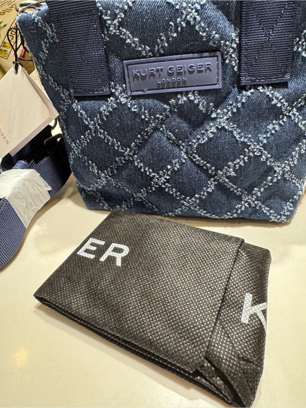 Kurt Geiger Denim Quilted Mini Shopper purse in Navy Blue NWT - Picture 5 of 6